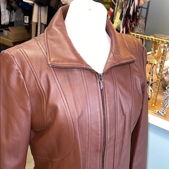 Nine West Brown Soft Leather Jacket Size Small - Picture 3 of 10